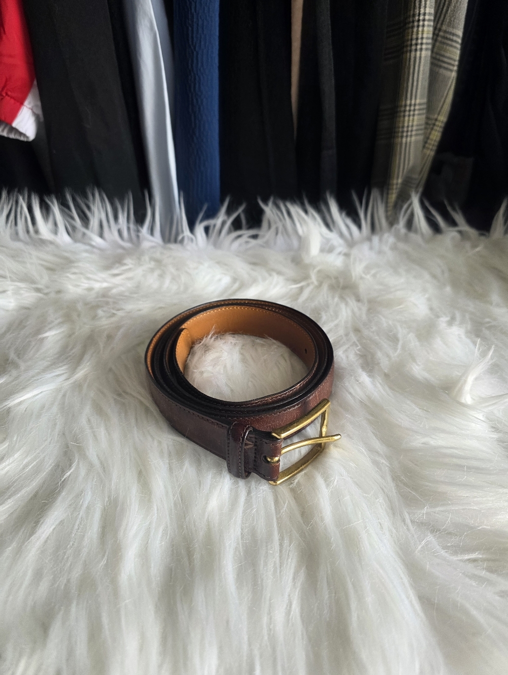 Brooks Brothers Two-Tone Brown Leather Belt with Brass Buckle
